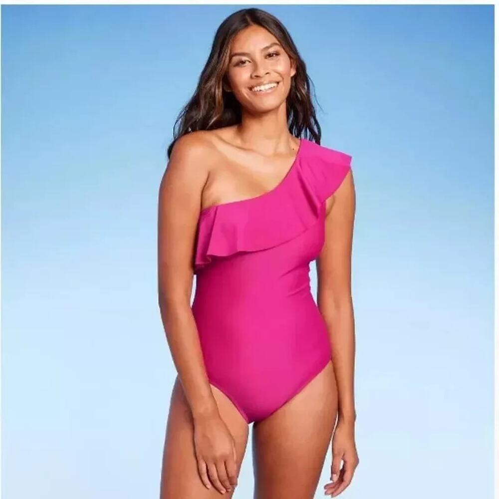 Kona Sol Pink One Shoulder One Piece Swimsuit High Coverage Women’s M 8-10